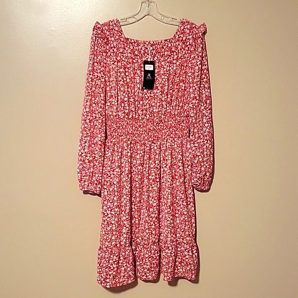 Alice CO Knee Length‎ 3/4 Sleeve Red Floral Dress Womens Size Large NWT
